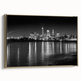 Landscape painting of serene mountains in black and white, vintage poster style on canvas, suitable for bedroom wall art.