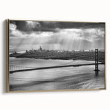 Vintage poster art of a serene landscape, in muted earth tones on framed canvas, ideal for bedroom wall decor.
