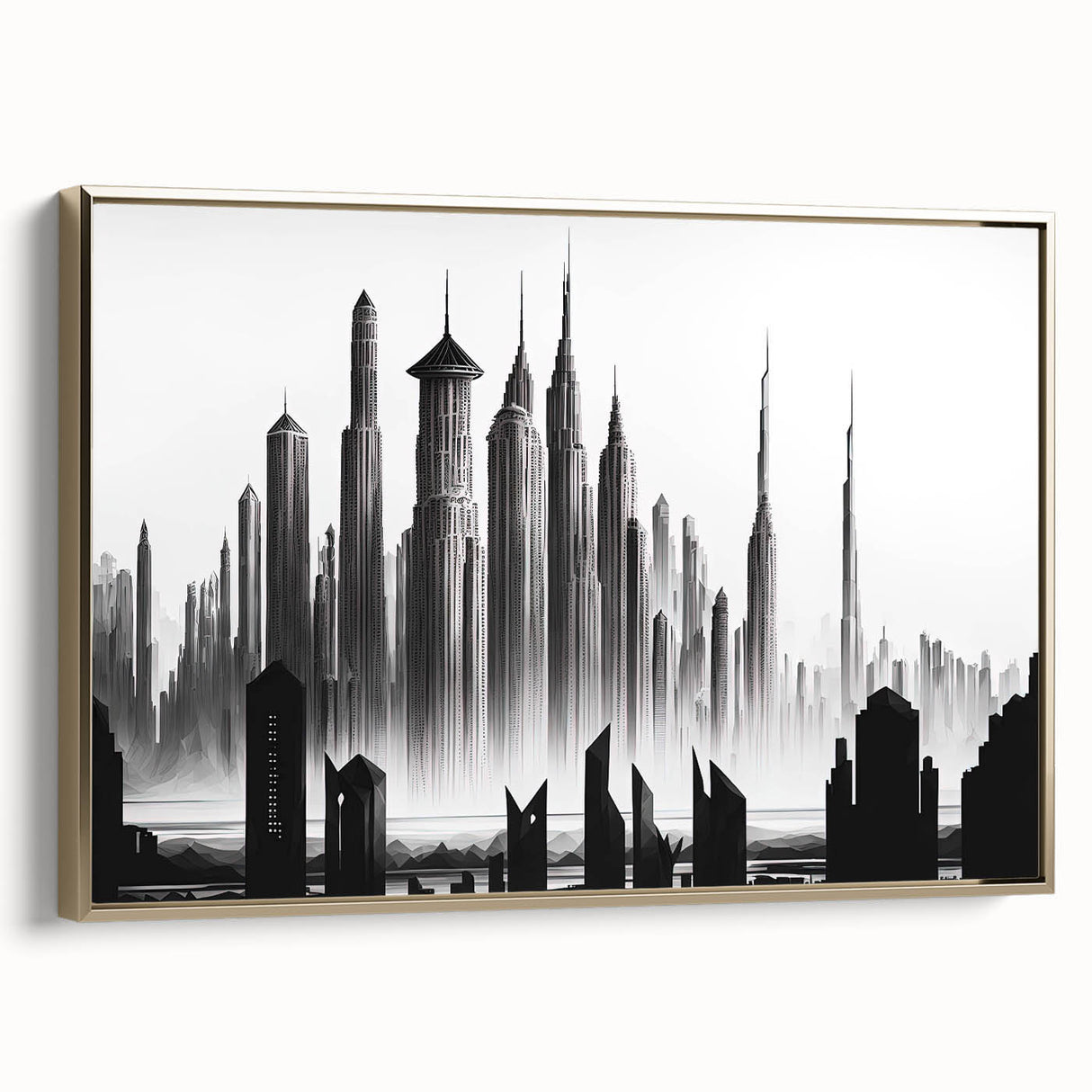 Landscape painting of serene lake and mountains in muted earth tones on a vintage poster, ideal for bedroom wall decor.