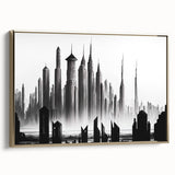 Landscape painting of serene lake and mountains in muted earth tones on a vintage poster, ideal for bedroom wall decor.