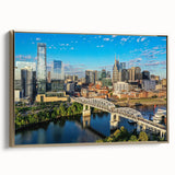 Vintage poster art of a serene landscape painting, featuring muted earth tones on a black canvas.