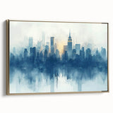 Landscape painting of a tranquil forest scene in muted green and brown tones on a rolled canvas.