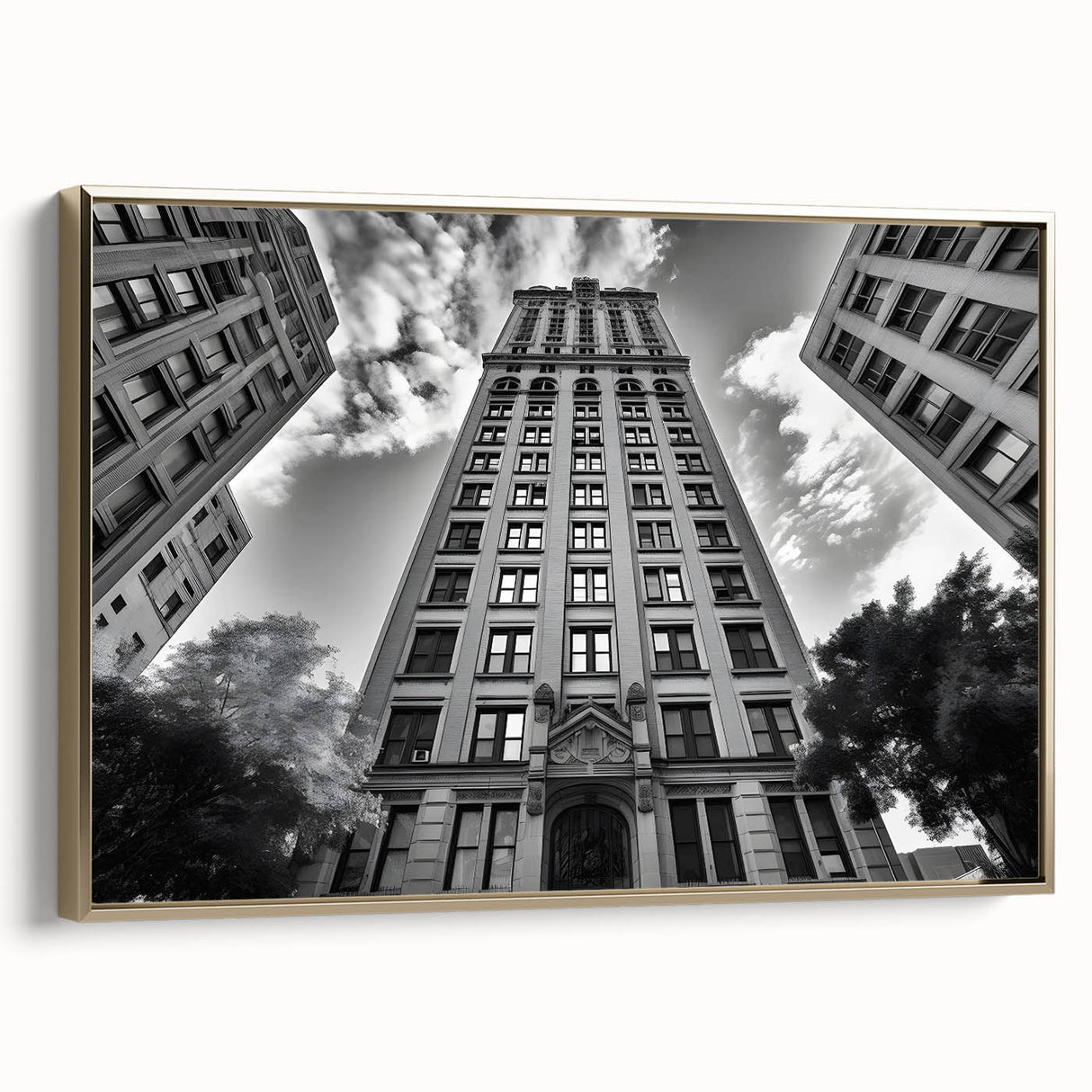 Vintage poster art depicting a black and white landscape, printed on framed canvas, suitable for bedroom decor.