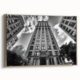 Vintage poster art depicting a black and white landscape, printed on framed canvas, suitable for bedroom decor.