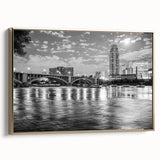 Vintage poster art featuring a black and white landscape painting on canvas, ideal for bedroom wall decor.