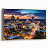 Vintage poster art of a serene landscape in muted earth tones on a framed canvas, ideal for bedroom wall decor.