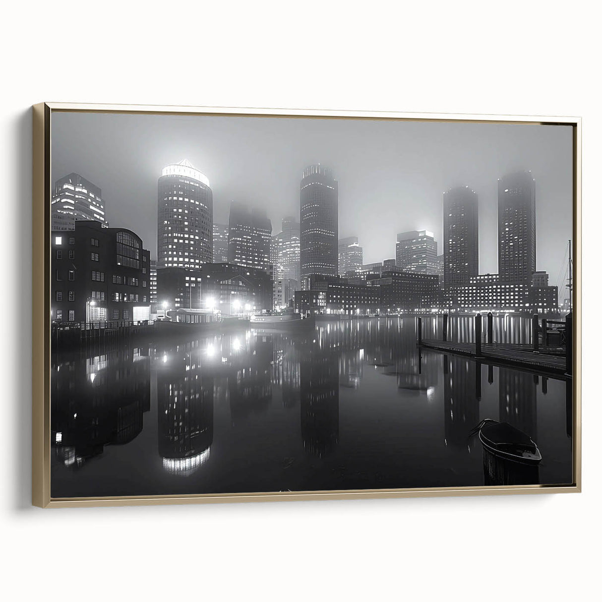 Vintage poster art of a black and white landscape painting on canvas, ideal for bedroom wall decor.