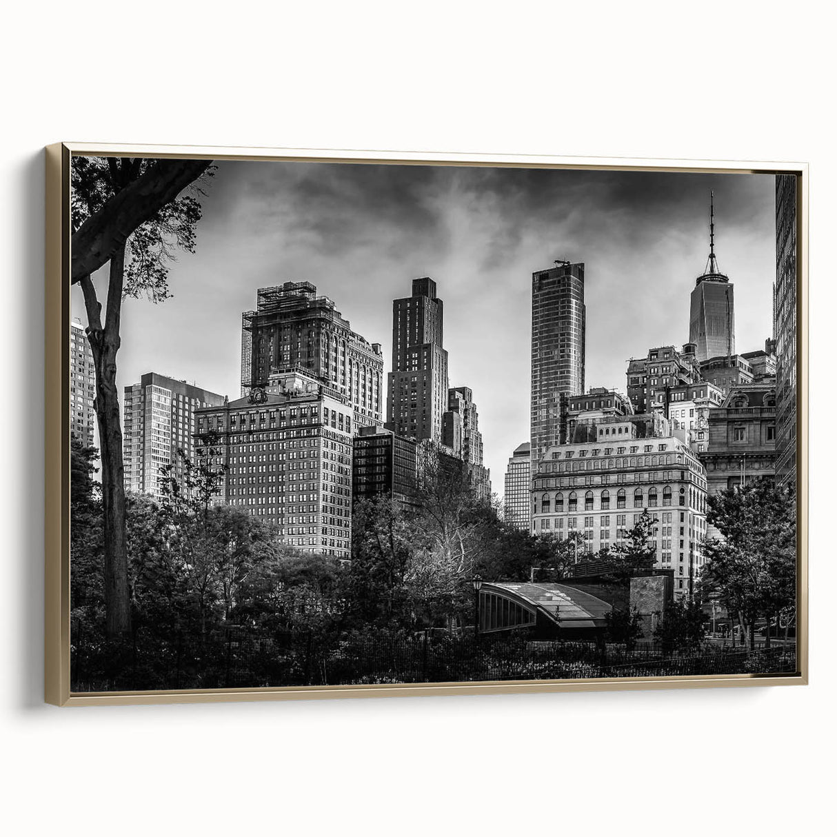 Landscape painting of a serene lake at dusk, featuring muted blue and gray tones on a framed canvas.