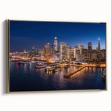 Landscape painting of a serene lake scene in muted blues and greens, framed poster, ideal for bedroom wall decor.