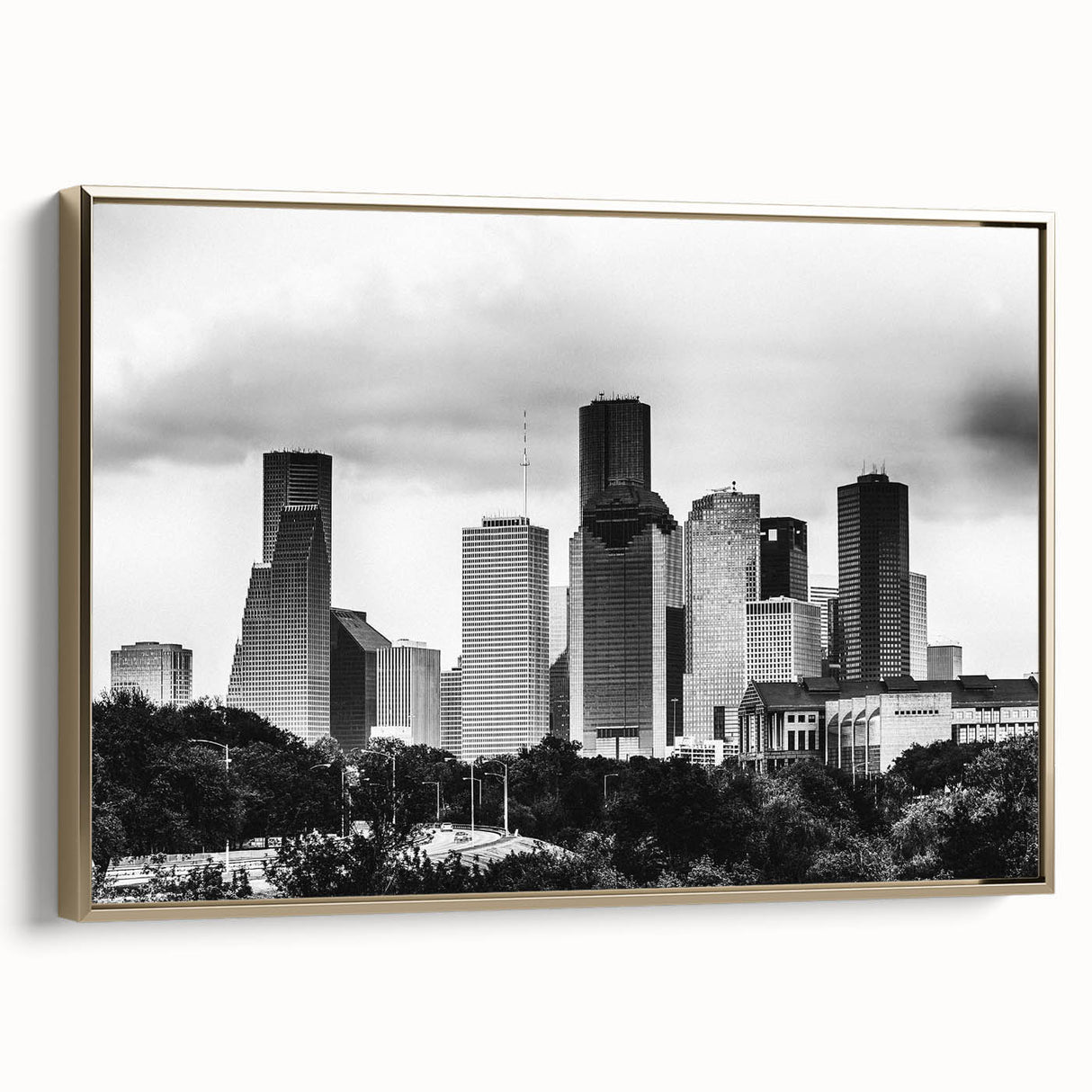 Landscape painting of a serene lake at dusk on a framed canvas, with muted gray and black tones, ideal for bedroom wall art.