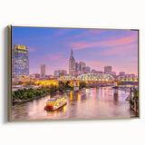 Black and white vintage poster art of a serene landscape, printed on framed canvas, ideal for bedroom wall decor.