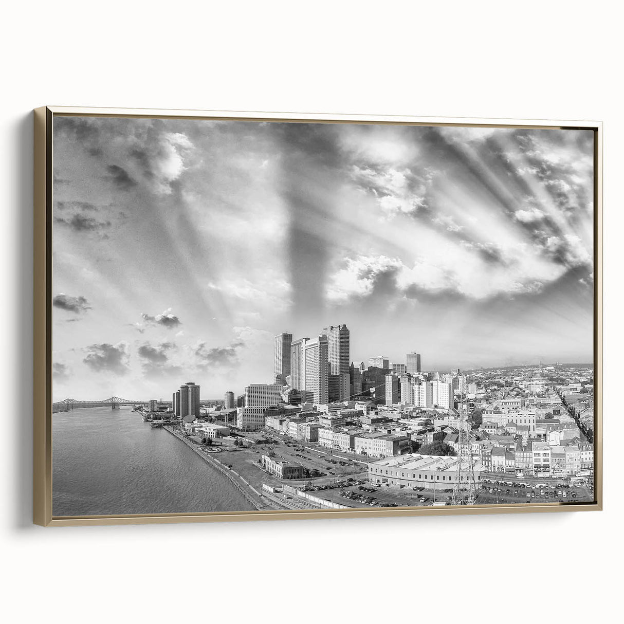 Landscape painting of a serene forest in black and white on a framed poster, suitable as wall art for a bedroom.