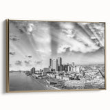 Landscape painting of a serene forest in black and white on a framed poster, suitable as wall art for a bedroom.