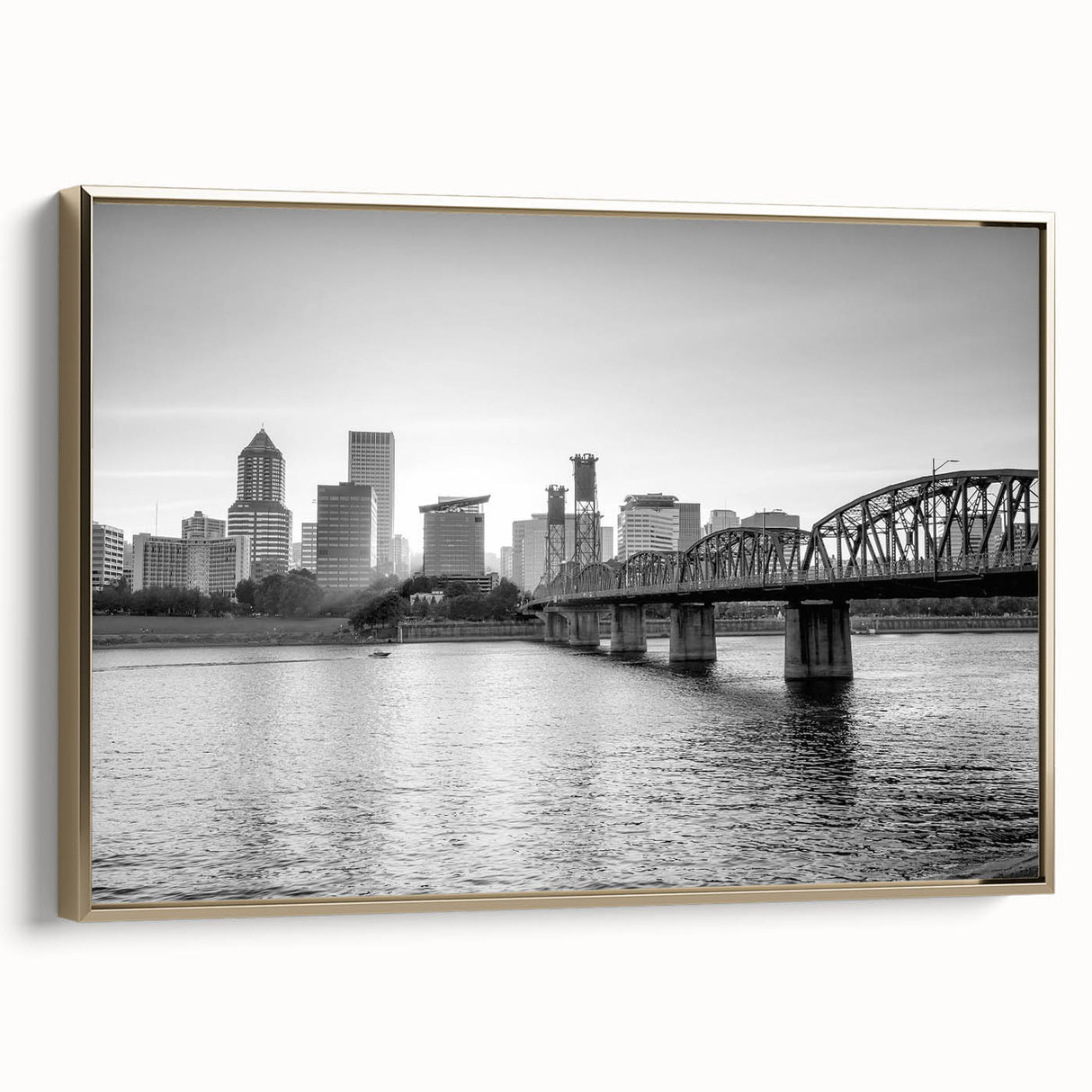 Vintage poster art of a serene landscape in muted black tones on canvas, ideal for bedroom wall decor.
