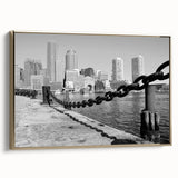 Vintage poster art of a serene landscape in black and grey tones, ideal for bedroom wall ambiance.