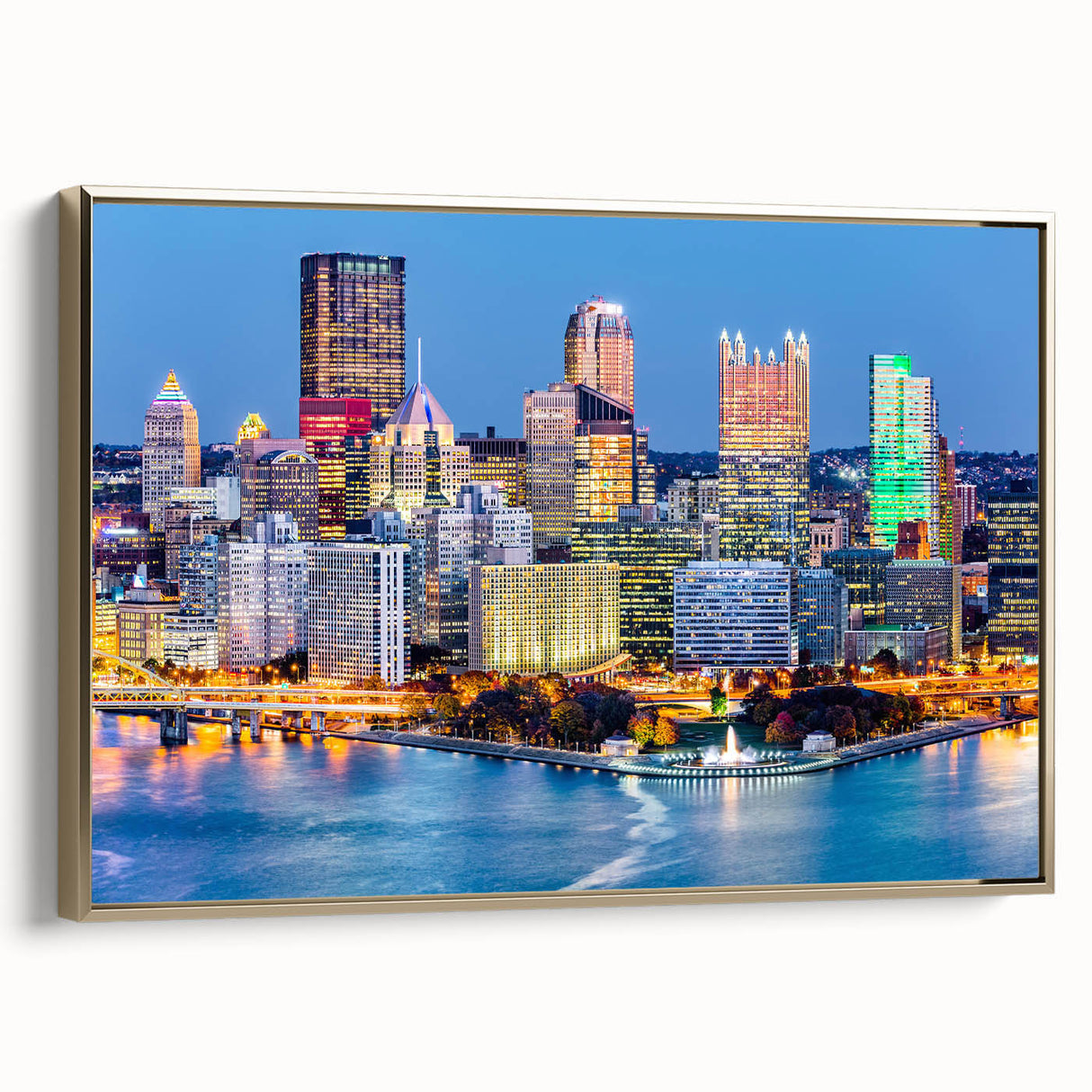 Landscape painting of a serene forest, executed in muted green and black tones on a framed canvas.