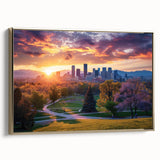 Landscape painting of a serene lake at sunset in muted earth tones on a framed canvas, ideal for bedroom wall art.