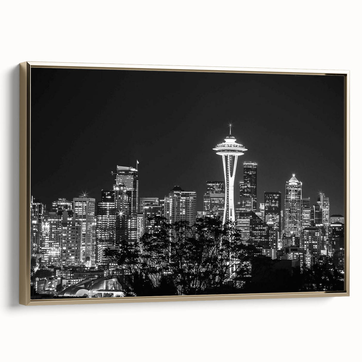 Landscape painting of a serene lake at sunset in muted black and grey tones on a canvas, ideal for bedroom wall decor.