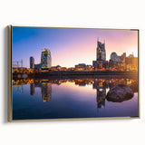 Landscape painting of a serene lake view in muted earth tones on a framed canvas, suitable for bedroom wall decor.