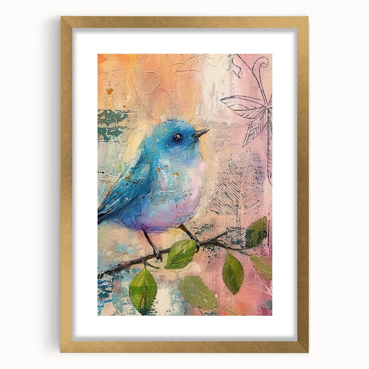 Elegant gold-framed picture with a white mat, showcasing a minimalist design ideal for home decor. Perfect for enhancing modern interiors or gallery walls.