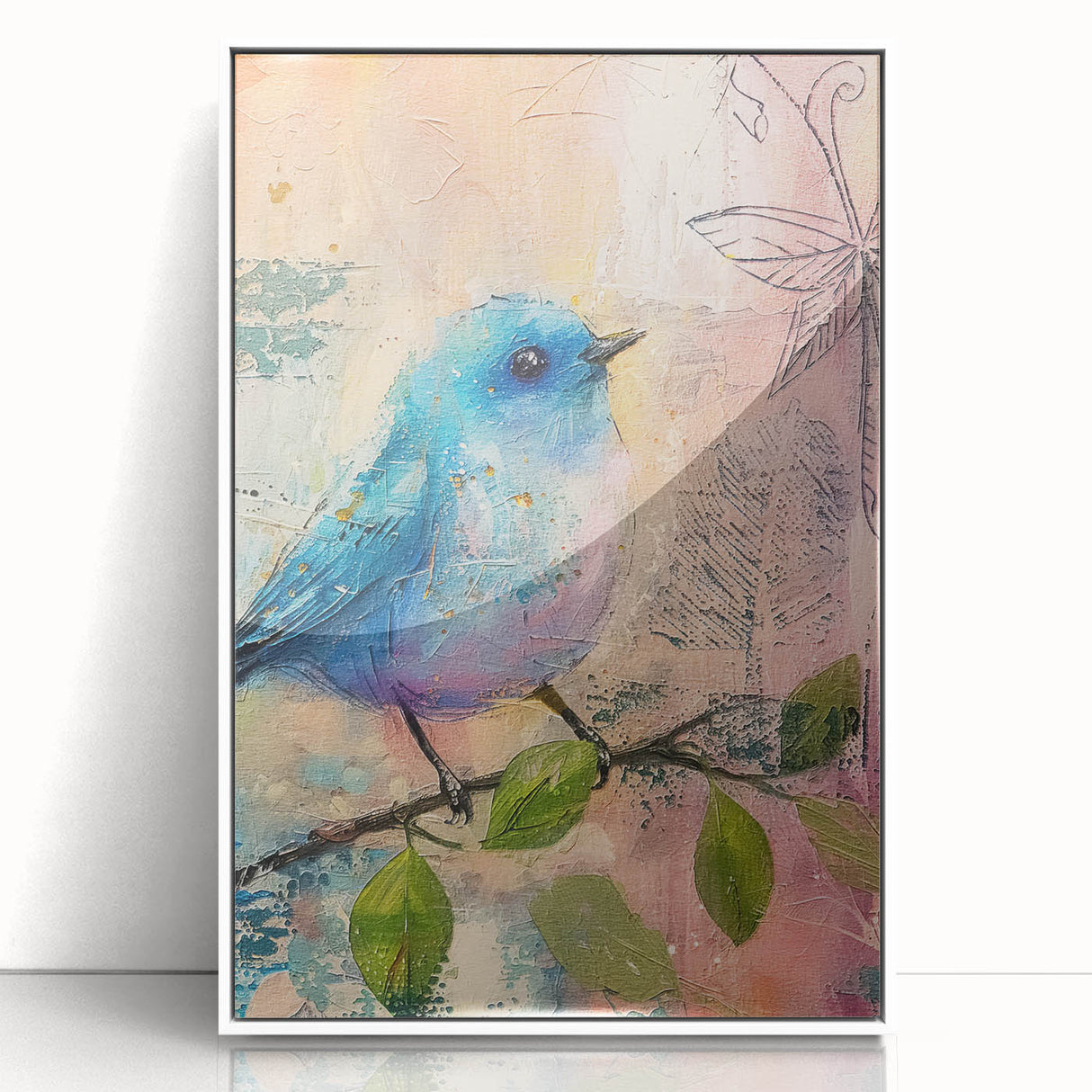 Framed acrylic artwork showcasing a modern white design, displaying a sleek front view that enhances contemporary interior aesthetics. Perfect for home decor.