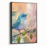 Framed black canvas art showcasing a vibrant abstract design, viewed from the side, emphasizing its sleek profile and modern aesthetic for home decor.