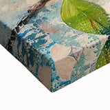 Close-up of a stretched canvas showcasing vibrant African tribal wall art, highlighting intricate patterns and rich colors, perfect for home decor or cultural display.