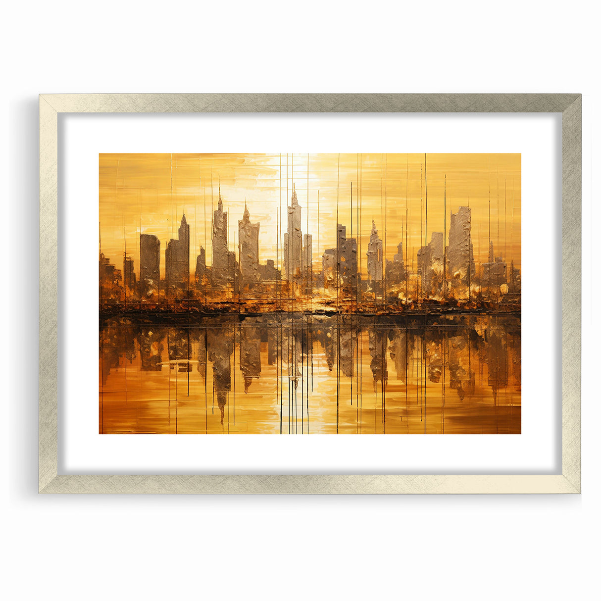 Golden Abstract Cityscape Art - Modern Architectural Wall Print