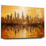 Golden Abstract Cityscape Art - Modern Architectural Wall Print