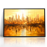 Golden Abstract Cityscape Art - Modern Architectural Wall Print