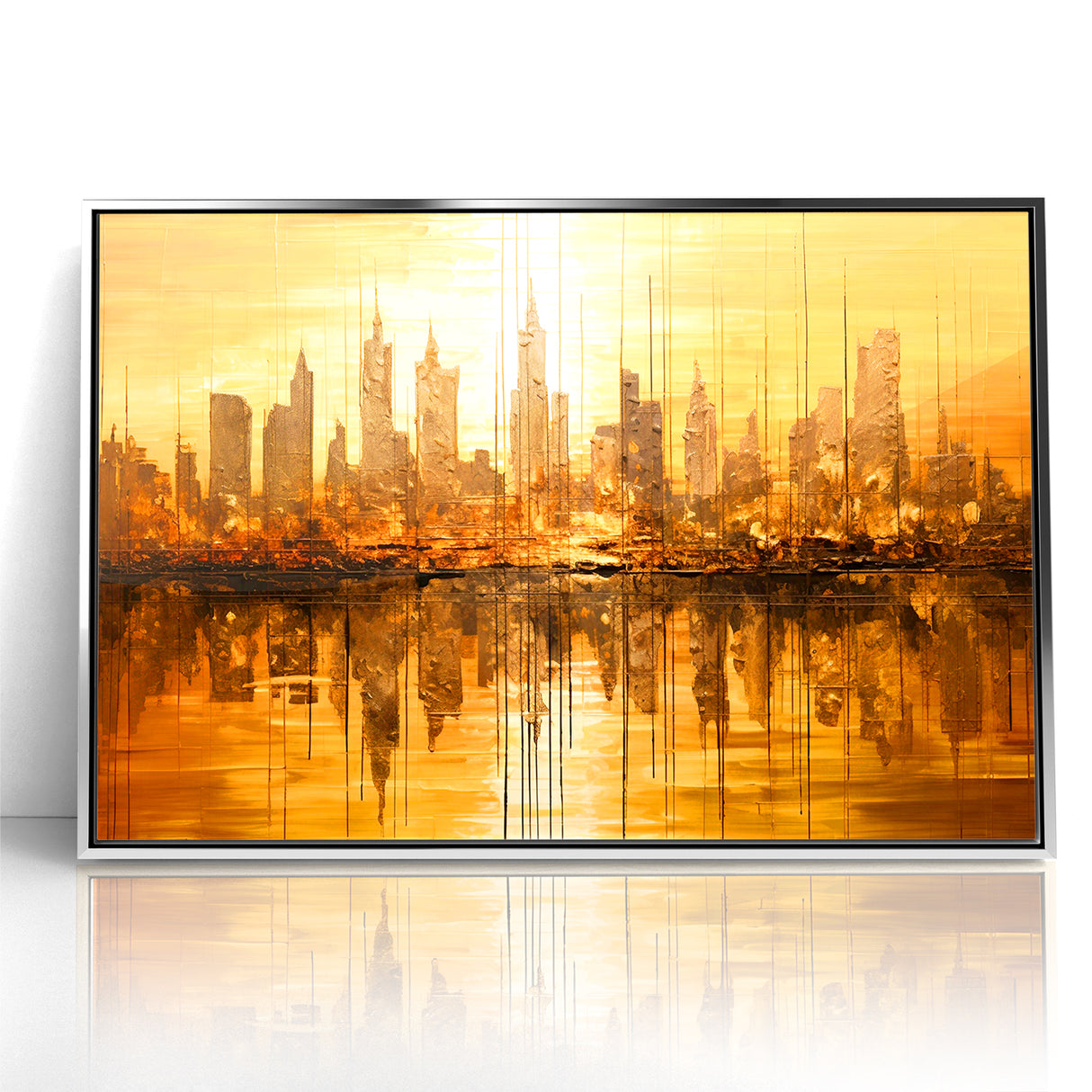 Golden Abstract Cityscape Art - Modern Architectural Wall Print