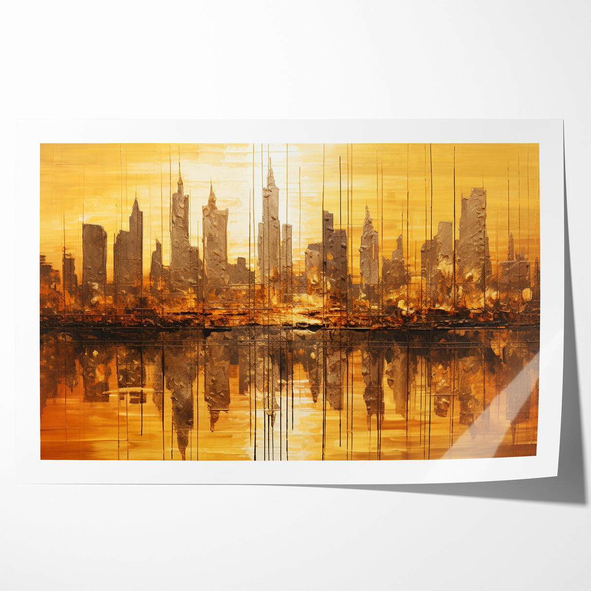 Golden Abstract Cityscape Art - Modern Architectural Wall Print
