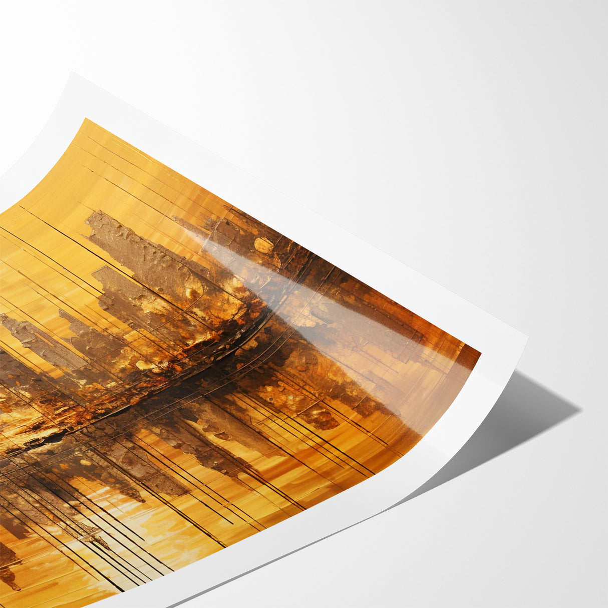 Golden Abstract Cityscape Art - Modern Architectural Wall Print