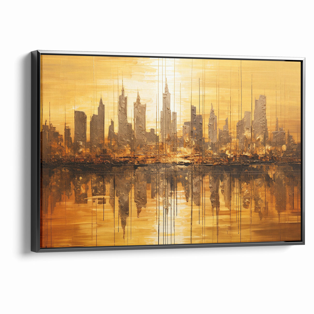 Golden Abstract Cityscape Art - Modern Architectural Wall Print