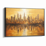 Golden Abstract Cityscape Art - Modern Architectural Wall Print