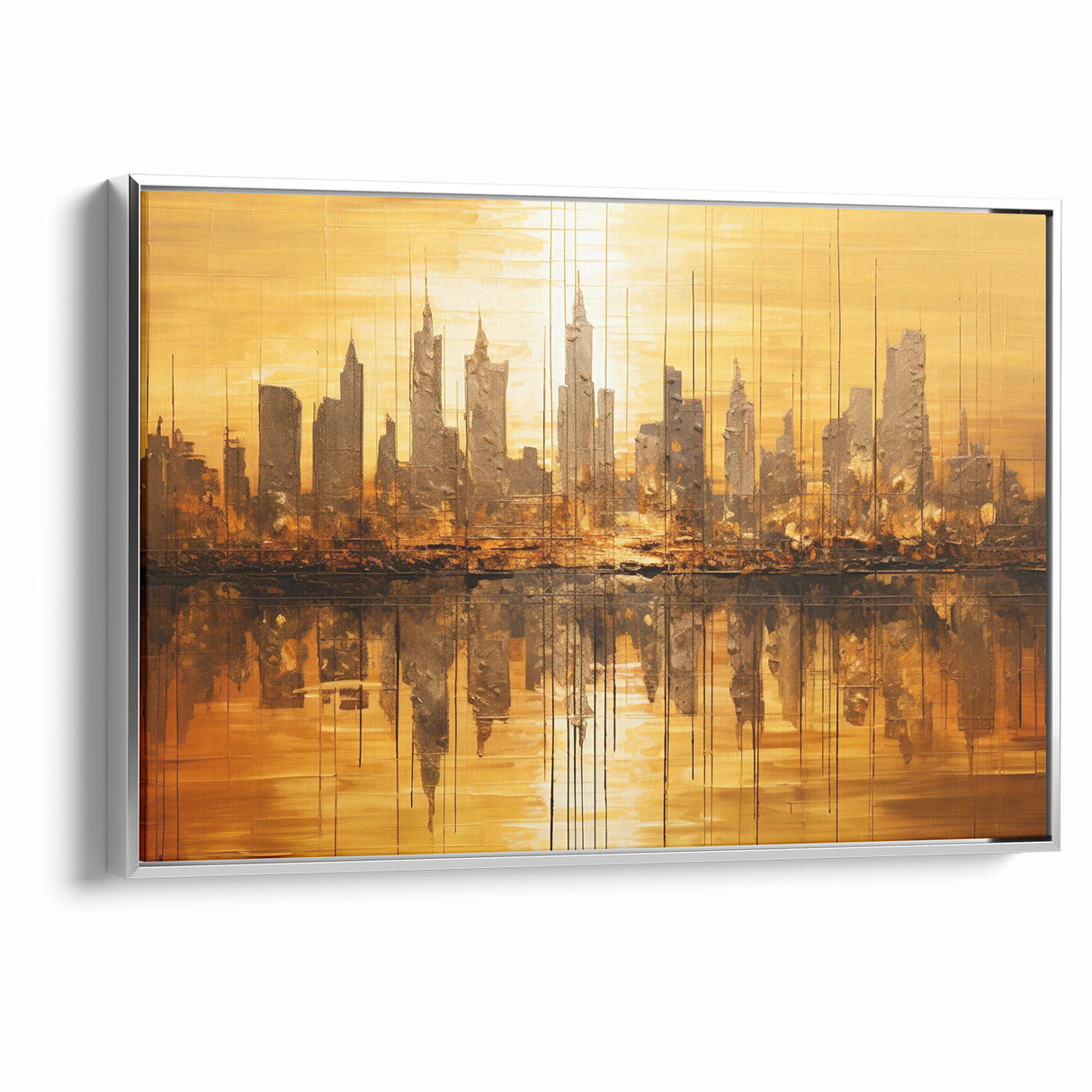 Golden Abstract Cityscape Art - Modern Architectural Wall Print