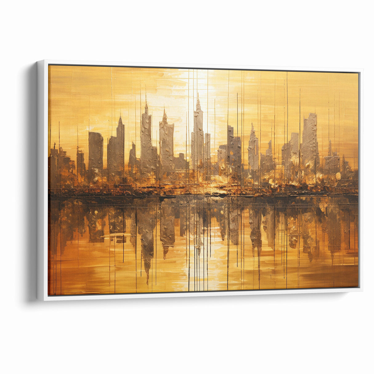 Golden Abstract Cityscape Art - Modern Architectural Wall Print