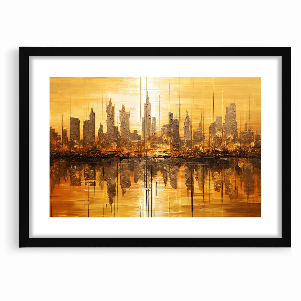 Golden Abstract Cityscape Art - Modern Architectural Wall Print