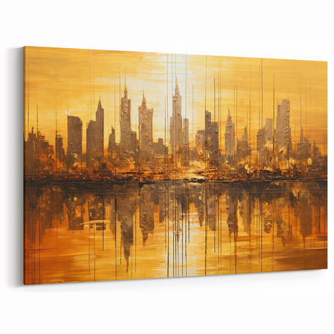 Golden Abstract Cityscape Art - Modern Architectural Wall Print