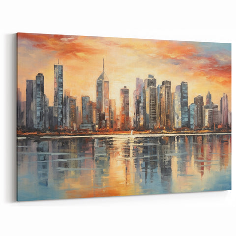 Sunset Cityscape Art - Modern Abstract Architectural Wall Print