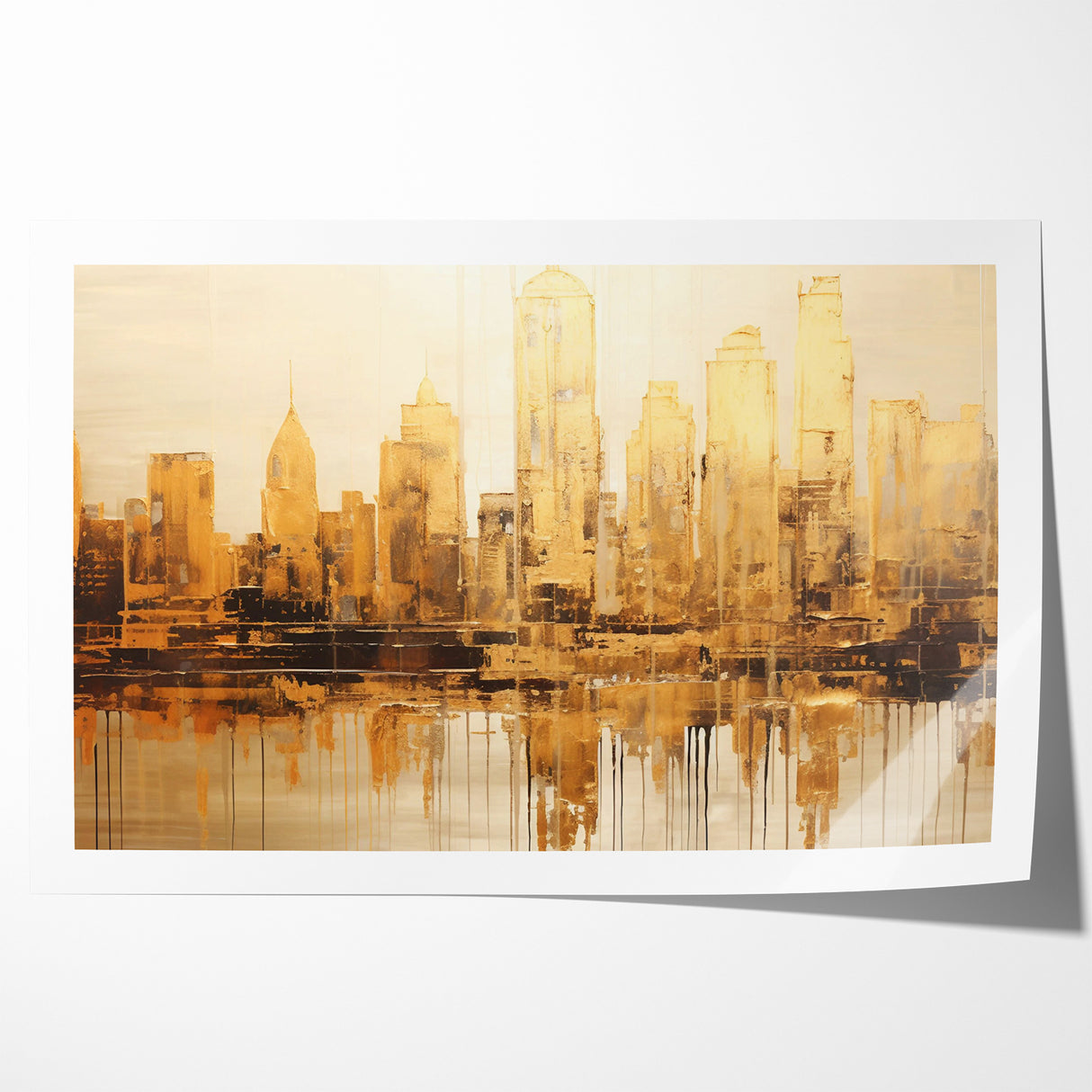 Golden Skyline Abstract Art - Modern Architectural Wall Print