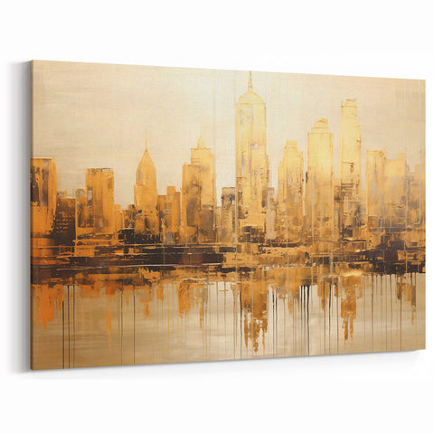 Golden Skyline Abstract Art - Modern Architectural Wall Print