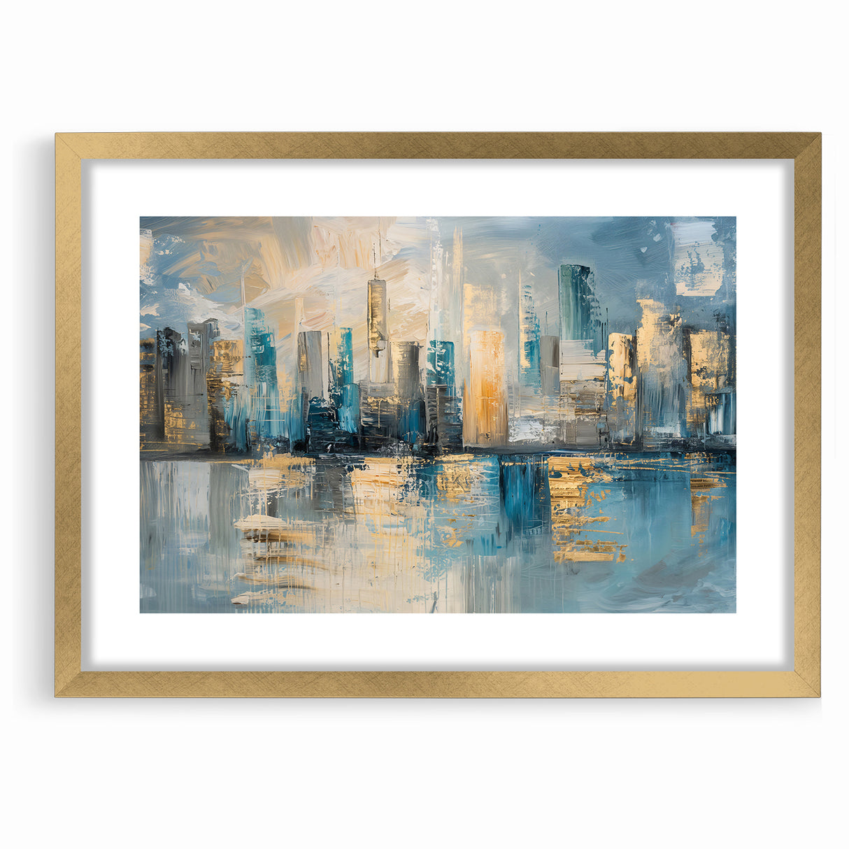 Modern Abstract Skyline Art - Urban Blue and Gold Architectural Print