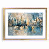 Modern Abstract Skyline Art - Urban Blue and Gold Architectural Print
