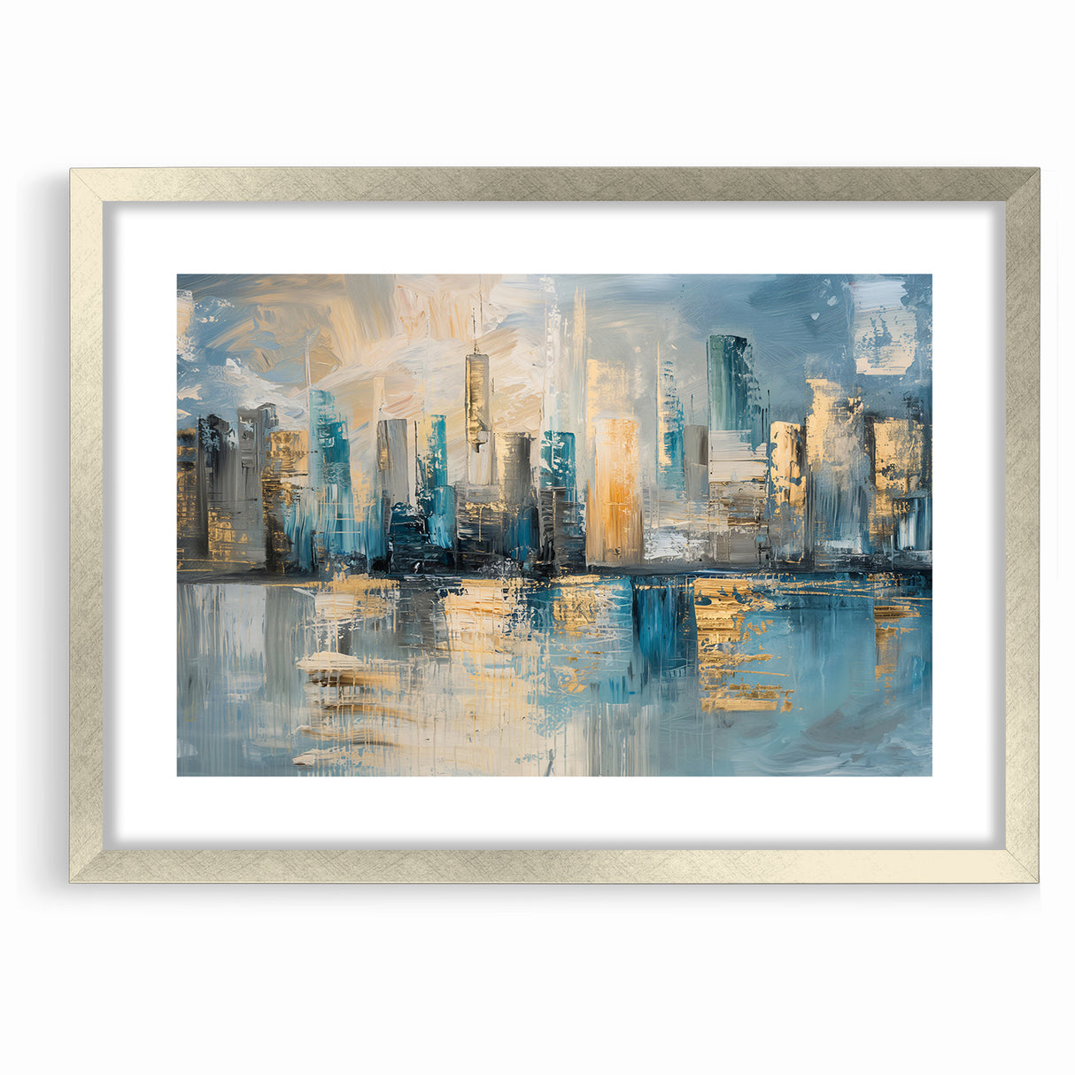 Modern Abstract Skyline Art - Urban Blue and Gold Architectural Print