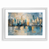 Modern Abstract Skyline Art - Urban Blue and Gold Architectural Print