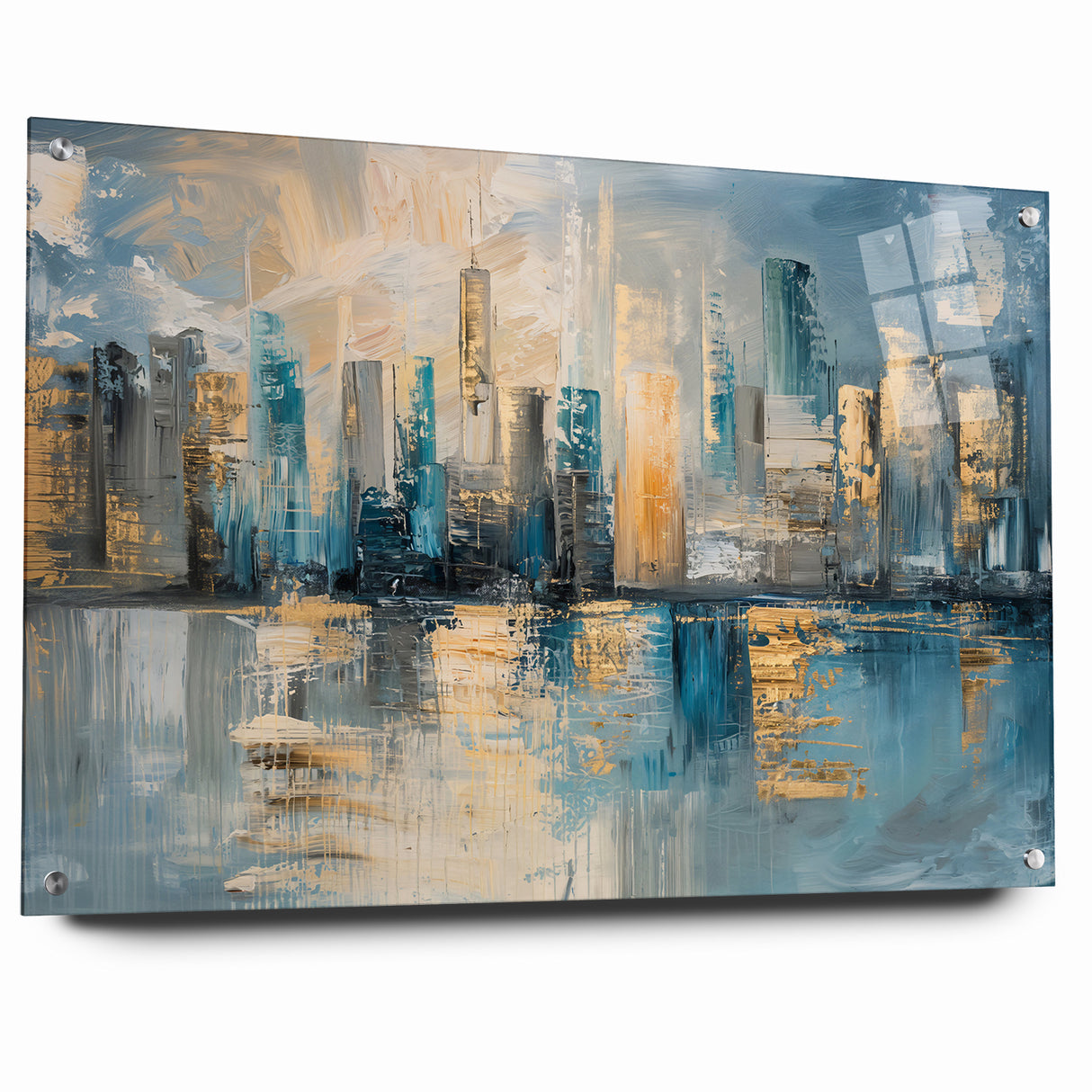 Modern Abstract Skyline Art - Urban Blue and Gold Architectural Print