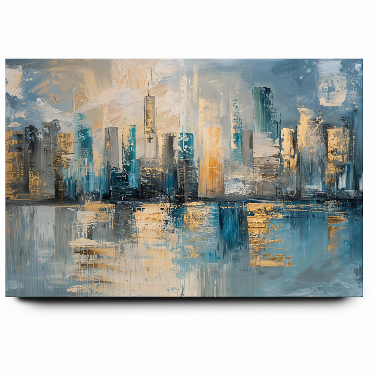 Modern Abstract Skyline Art - Urban Blue and Gold Architectural Print