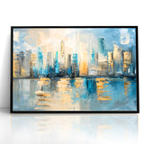 Modern Abstract Skyline Art - Urban Blue and Gold Architectural Print