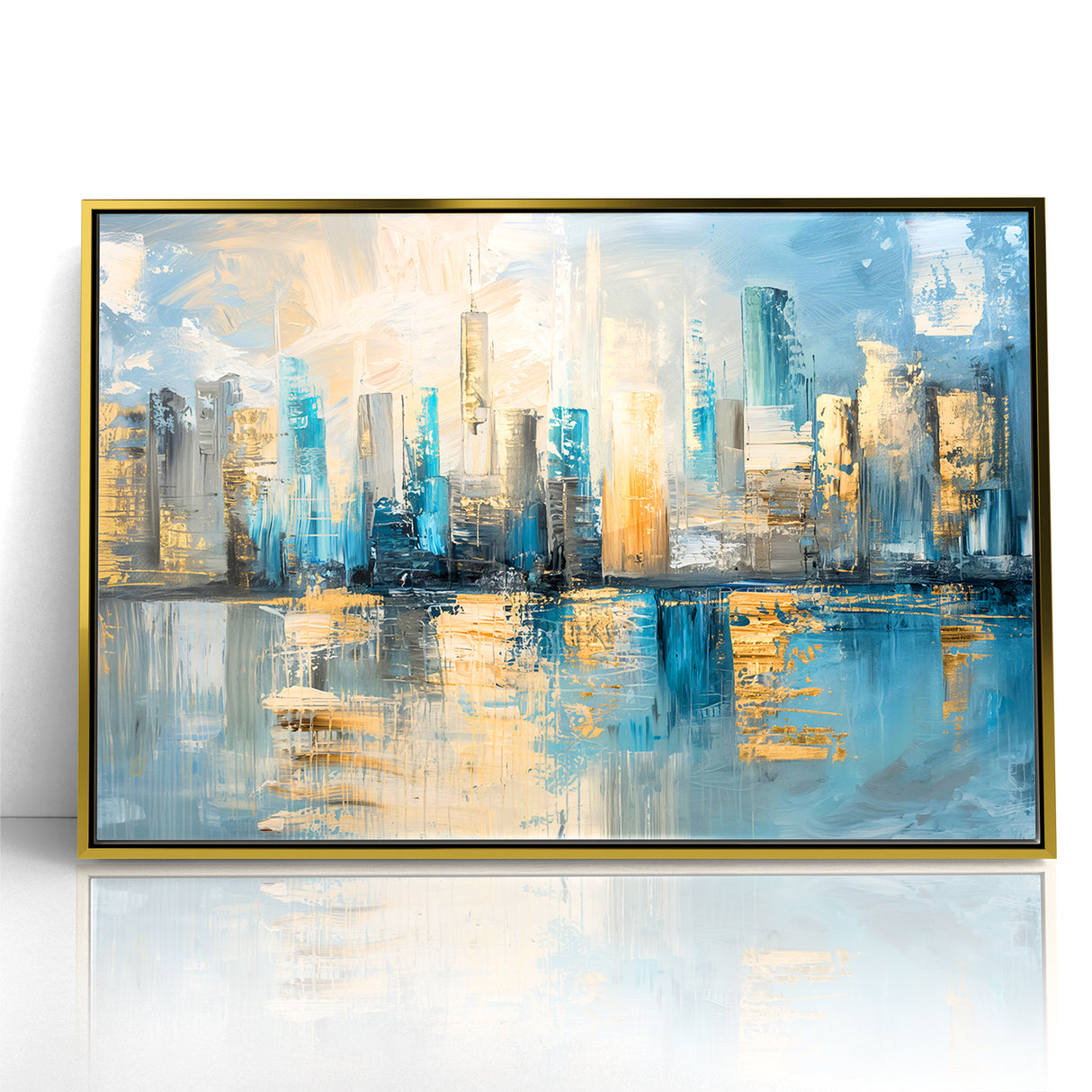 Modern Abstract Skyline Art - Urban Blue and Gold Architectural Print